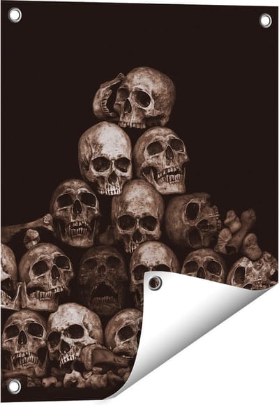 Gards Tuinposter Schedels - Doodshoofden - Doodskoppen - 40x50 cm - Tuindoek - Tuindecoratie - Wanddecoratie buiten - Tuinschilderij