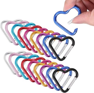 18-delige Mini Hart Carabiner Set van Aluminium - Schroefhaak voor Outdoor Activiteiten, Camping, Wandelen en Bergbeklimmen Accessoires
