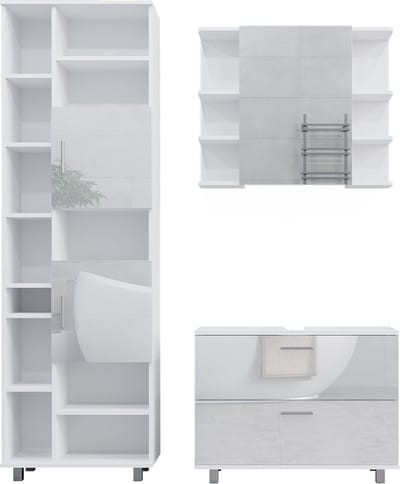 Vicco Ilias Badkamermeubelset – 3 Teile, mit Hochschrank Wit Hoogglans