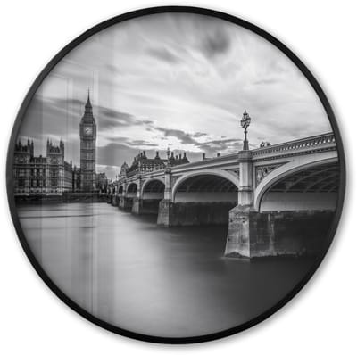 Poster in lijst Rond - Fotolijst 60x60 cm - Posters - Brug - Architectuur - Engeland - Zwart wit - Ronde posterlijst zwart - Decoratie - Wanddecoratie woonkamer - Muurdecoratie slaapkamer