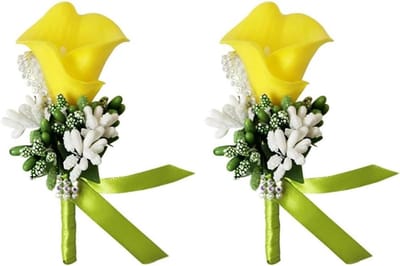 Bruiloft Boutonnière - Reversspeld Corsage - Feestelijke Accessoires - Kunstbloemen Decoratie - 6 cm Breed - Geel