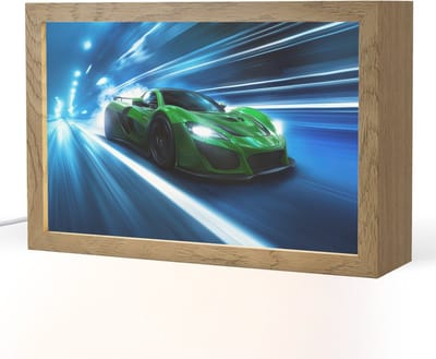 Nachtlampje 30x20 cm - Kinder lampje - Groene racewagen - Blauw - Neon - Licht - Tafellamp kinderkamer - Slaapkamer lamp - Bedlamp kinderen - Kinderlampje stopcontact - Wandlamp babykamer - Nachtlampjes