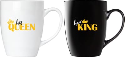 BRUBAKER Koffiemokken Haar Koning & Zijn Koningin met Wenskaart - Koppel Koffie Mokken Zwart en Wit - 300 ml Mokken Gift Set - Mokken Set in geschenkverpakking