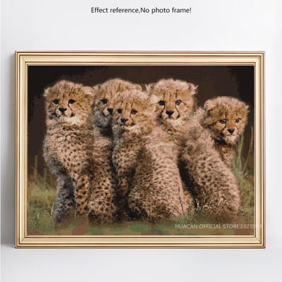Diamant broderie mosaïque Animal diamant peinture trois léopard ourson point de croix 20X30CM beige