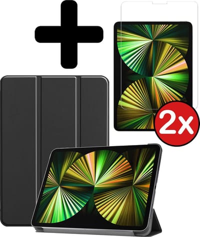 Hoesje - Geschikt voor Apple iPad Pro (2021) - 12.9 inch - Met Screenprotector - Hardcover Book Case - Trifold Bookcase Hoes - Hard Cover - Tablethoes - Zwart