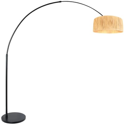 Zwarte Vloerlamp met Tonvormige Seagrass Kap 230cm Hoogteverstelbaar Draaibaar Trendy Sparkled Light Steinhauer