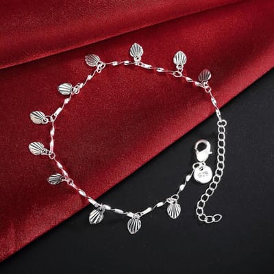 Promotion Argent Sterling 925 Joli Bracelet Chaîne Feuille Mode Charme Cheville Mariage Mignon Femme Dame Fête Cadeau black