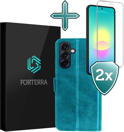 Hoesje Met 2x Screenprotector - Geschikt voor Samsung Galaxy A27 - Luxe Pasjeshouder - Flip Case - Bookcase Portemonee - Kunstleer Book Case - Flipcase Hoes - Book Cover - Walletcase - Portemonneehoes - Turquoise