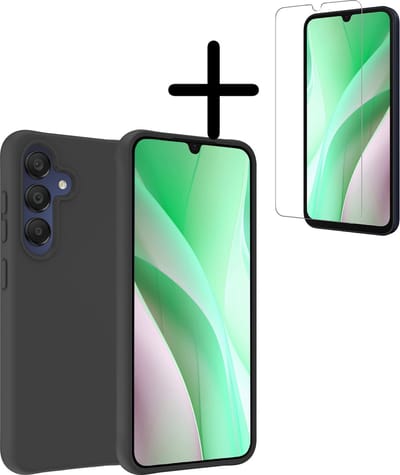 Hoesje Met Screenprotector - Geschikt voor Samsung Galaxy A15 - Sterk & Shockproof - Back Cover - Siliconen Case - Telefoon Hoes - Zwart