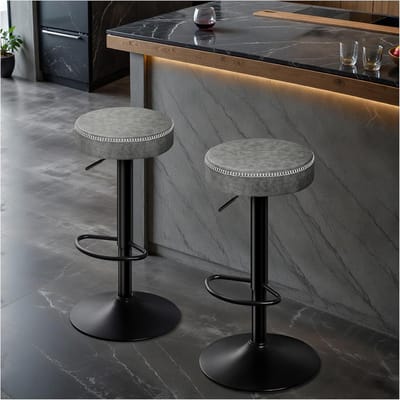 Set van 2 Design Barkrukken met Rugleuning - verstelbare ronde barstoelen 41,5x41,5x85,5 cm - Medahomestore