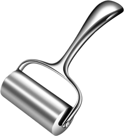 Deegroller Roestvrij Staal - Bakgereedschap Keuken - Deeg Gelijkmatig Rollen - Antiaanbaklaag Ergonomisch - 21 x 10.2 cm - Zilver