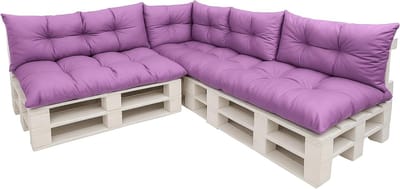 Palletkussen Set - Tuinkussens Vloerkussen - Comfortabel Zitten - 7 Delig Ontwerp - 120x60cm Zitting - Lichtpaars