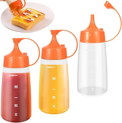 3pcs Plastic Squeeze Bottles - 300ml Quetsch Bottle met Caps - Sauce Bottle voor Condiments - Dispenser voor Dosing Bottles voor Dressing - Ketchup - Hot Sauce - Olijfolie