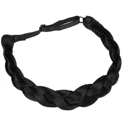 Zwarte gevlochten haarband dames – elastische haarband met vlecht van synthetisch haar – natuurlijke look haar accessoire