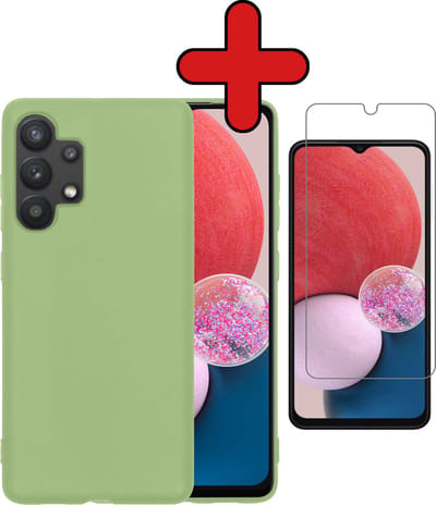Hoesje - Met Screenprotector - Geschikt voor Samsung Galaxy A13 4G - Sterk & Shockproof - Telefoon Hoes - Back Cover - Siliconen Case - Telefoonhoes - Groen