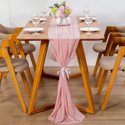 chiffon tafelloper, 70 x 300 cm, afwasbaar tafelkleed, decoratieve tafelband van stof, tafeldecoratie voor bruiloft, verjaardag, communie (vleesroze)