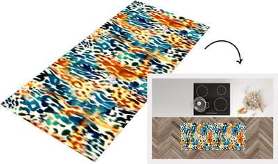 Keukenloper - Loper keuken - Oranje - Blauw - Dierenprint - Patronen - 120x50 cm - Keukenloper vinyl