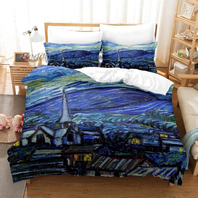 Van Gogh Beddengoed Set Eenpersoons Twin Vol Queen King Size Bed Set Aldult Kind Slaapkamer Dekbedovertrek Sets 3D retro klassieke hoeslaken set 155x215cm 3pcs