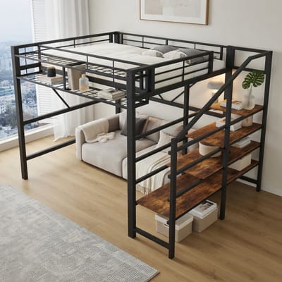 Gutent-Hoogslaper-140x200-cm-Metalen-Hoogslaper-met-stappen-opbergrek-en-led-verlichting-Zwart