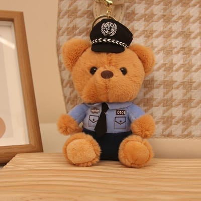 Schattig Schattig Verkeerspolitie Beer Hanger Pluche Speelgoed Brandweer Politie Tas Hanger Sleutelhanger Pop 4 inch orange