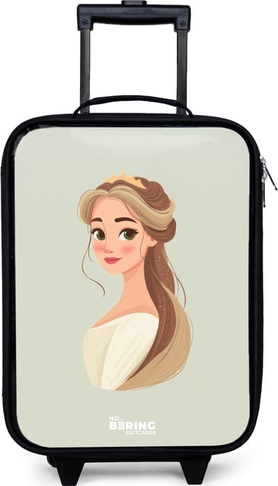 NoBoringSuitcases.com® - Kinderkoffer jongen - Kindertrolley meisje - Prinses met een tiara - Groen - Koffer kind lichtgewicht - Reiskoffer trolley voor kinderen - Koffertje met lichtgevende wieltjes - Rolkoffer zwart