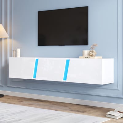 TV-meubel - 180x35x30 cm - Wandmontage en LED - Hoogglans voor 75 inch TV - Hout - Wit