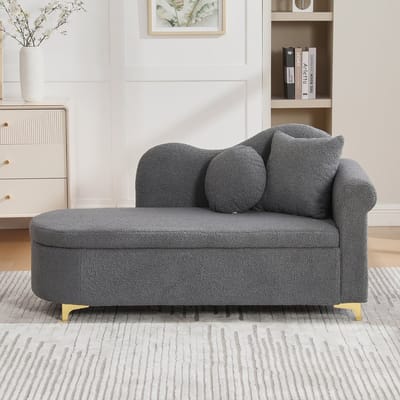MIVRAY Chaise Longue 134 Cm - Met Verborgen Opbergruimte En Kussens - Voor Woonkamer En Lounge - Teddypluche Antiekgrijs