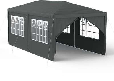Paviljoen 3x6m - Partytent - Met Zijwanden En Vensters - Tuinpaviljoen - Polyester - UV-bescherming - Waterdicht - Windbestendig - Buitentent - Antraciet - NAIZY