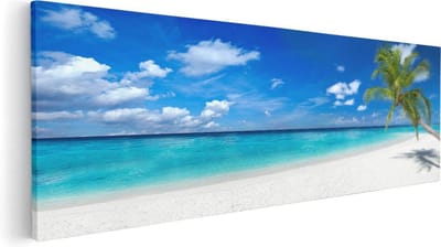 Artaza Canvas Schilderij Strand En Zee - 120x40 cm - Groot - Wanddecoratie Zeezicht - Muurdecoratie Kust - Schilderijen Op Canvas
