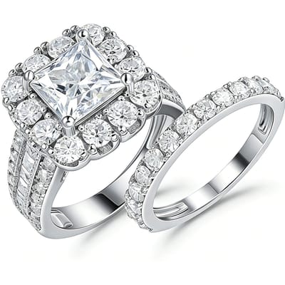 Ensemble de bagues de mariage en moissanite certifiée pour femmes Newshe Bague de fiançailles certifiée couleur D VVS1 taille princesse couleur or blanc 7 white