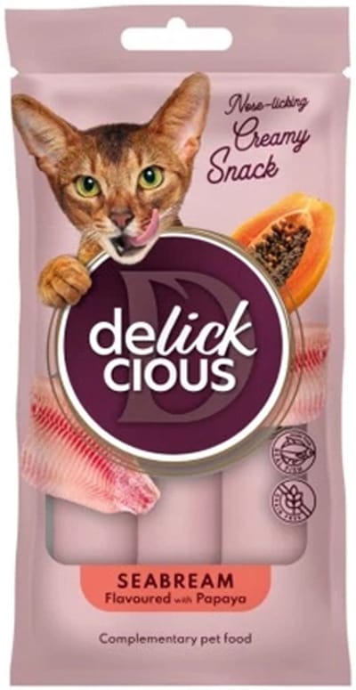 delickcious zeebrasem met papaja 18 pouche zakjes met 4 stuks x 15 gram