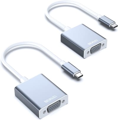 USB C naar VGA Adapter - Type-C (Thunderbolt 3) naar VGA voor MacBook Pro, Air, iPad Pro en Samsung Galaxy - 2 Stuks, Aluminium Behuizing, Hoge Resolutie, Plug-and-Play