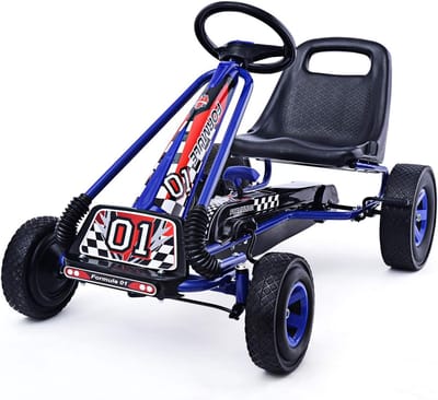 COSTWAY Gokart met handrem en verstelbare zitting, trapauto met voor- en achteruit, voor kinderen vanaf 3 jaar, pedaalvoertuig, kindervoertuig, 98 x 59 x 61 cm (blauw)