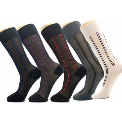 6 Paar Grote Heren Zijde Sokken Hoge Kwaliteit Zakelijk Polyamide Dunne Sok Lente Zomer Lange Verticale Streep Dressocks One Size gray