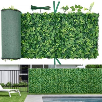 VEVOR Kunsthaag 2,4 M X 61 cm 4-Delige Set, Plantenwand, Pe Privacyscherm, Privacyhek, Windscherm, Haaghek, Kunstplanten Balkonbekleding voor Bruiloften, Buitentuinen, Achtertuinen