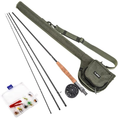Lixada Vliegvishengel en Reel Combo met draagtas 10 Vliegen Compleet Starterpakket Vliegvisset Type 2 28010-TA5 groen