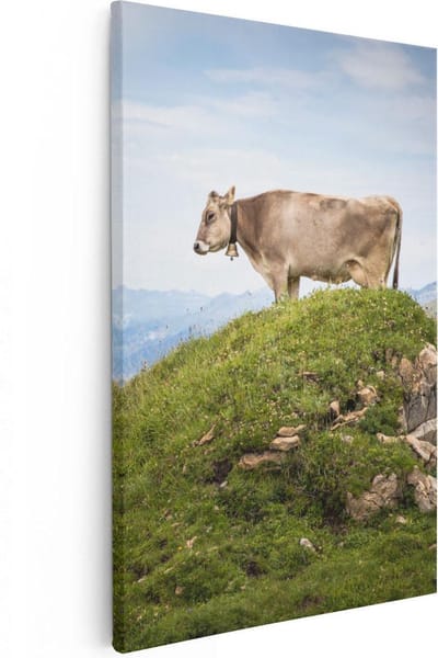 Artaza Canvas Schilderij Koe - 40x60 cm - Wanddecoratie Bergen - Muurdecoratie Natuur - Schilderijen Op Canvas Landschap