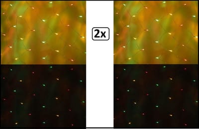 2x Verlichtingsnet rood/geel/groen 100cm x 150cm - Lichtjes optocht carnaval thema feest licht lampjes festival