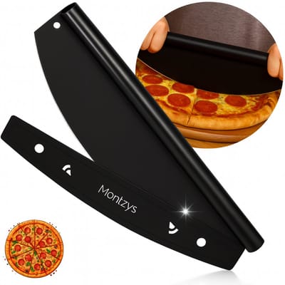 Montzys® Roestvrijstaal Pizzasnijder - RVS Pizzames - Pizza Snijder - Keukengerei & BBQ - Keuken Accessoires - Inclusief Beschermhoes