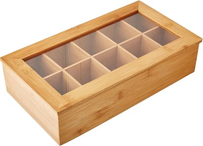 SnelShoppen - Theedoos Bamboe Bruin - 36 x 9 x 20 cm - Organiseer Je Thee en Kruiden - Perfect voor Keuken, Huiskamer of Cadeau