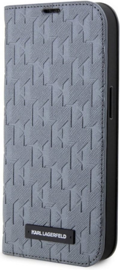 Karl Lagerfeld Saffiano Monogram Book Case - Geschikt voor Apple iPhone 14 (6.1") - Grijs