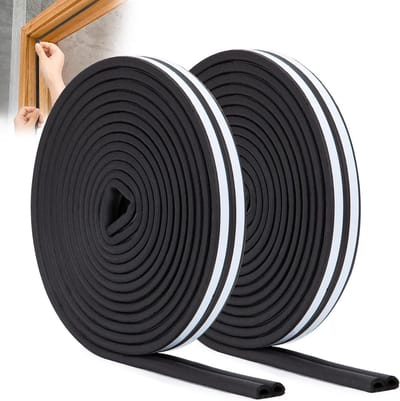 Draught Strip 16 m Self-Adhesive Rubber Sealing Strip Soundproof Door Seal Weather Strip (Black)