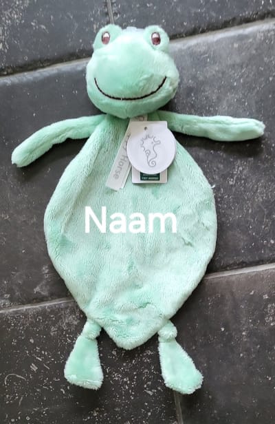 Happy Horse kikker/frog knuffeldoekje met geborduurde naam/gepersonaliseerd