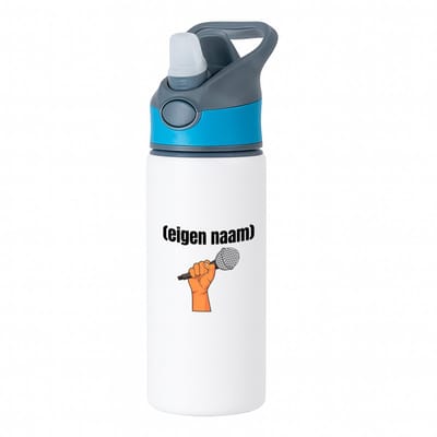 Hacebo® - microfoon met hand met eigen naam waterfles met rietje blauw - Microfoon - muziek liefhebbers - iemand die houdt van muziek - verjaardag - cadeau - kado - water fles - 650ML