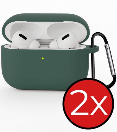 Hoesje - Geschikt voor Apple Airpods Pro 3 - Siliconen Hoes met Clip - Silicone Case Cover - Donkergroen