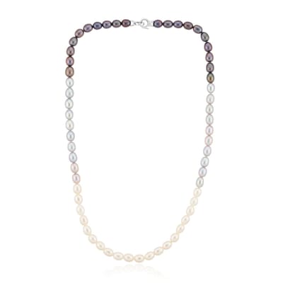 Cavill - Zilveren Parelketting - 925 Sterling Zilver - Witte, Zilveren & Zwarte Zoetwaterparels - Elegante Ketting 47,6 cm