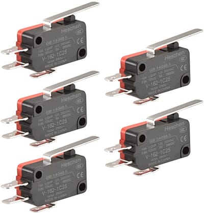 Micro Schakelaar met korte scharnierhefboom, SPDT, 16A 250VAC, 5 Stuks