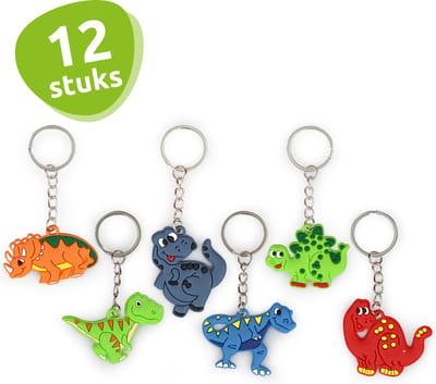Isa's Friends® - Uitdeelcadeautjes Sleutelhangers Dino's - 12 stuks - Traktatie