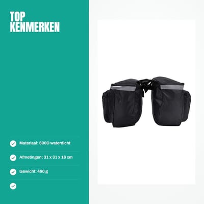 Dailygoods- Fietstas 25L Waterdicht - Dubbele Fietstas - Fietstas Achterdrager - Fietstas met Reflecterende Rand - Fietstas voor Buitensport - Duurzaam Materiaal - Fietsbagage