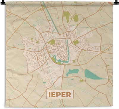 Wandkleed - Wanddoek - Vintage - Ieper - Plattegrond - Kaart - Stadskaart - 180x180 cm - Wandtapijt
